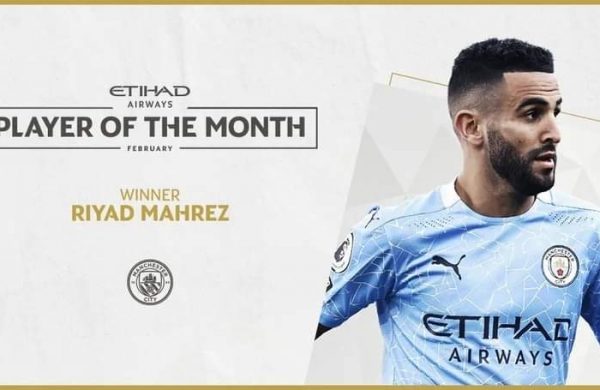 MANCHESTER CITY: Riyad Mahrez élu joueur du mois en club.