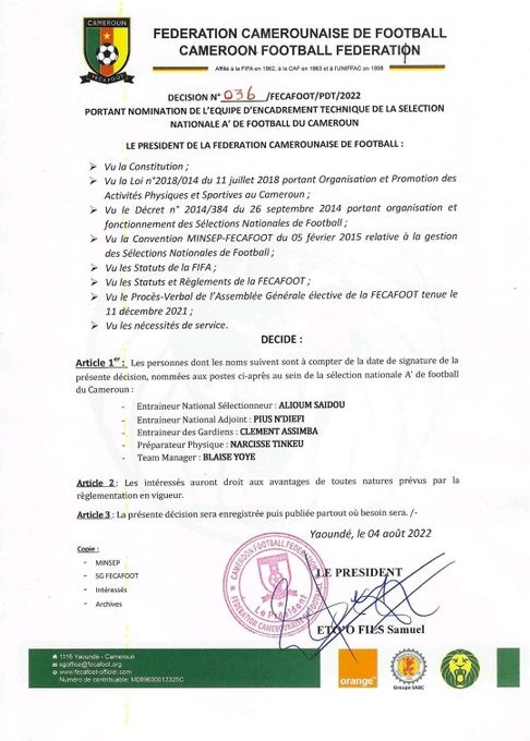 CAMEROUN : Alioum Saidou prend les rênes de la sélection A’
