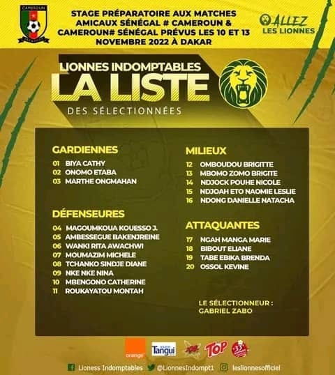 Matchs Amicaux : La Liste des 20 Lionnes Indomptables sélectionnées pour affronter le Sénégal est connue